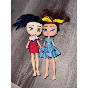 Boxy Girls Mini Dolls Lot of 2 Watermelon Dress Polka Dot Blue Hair Brown Hair